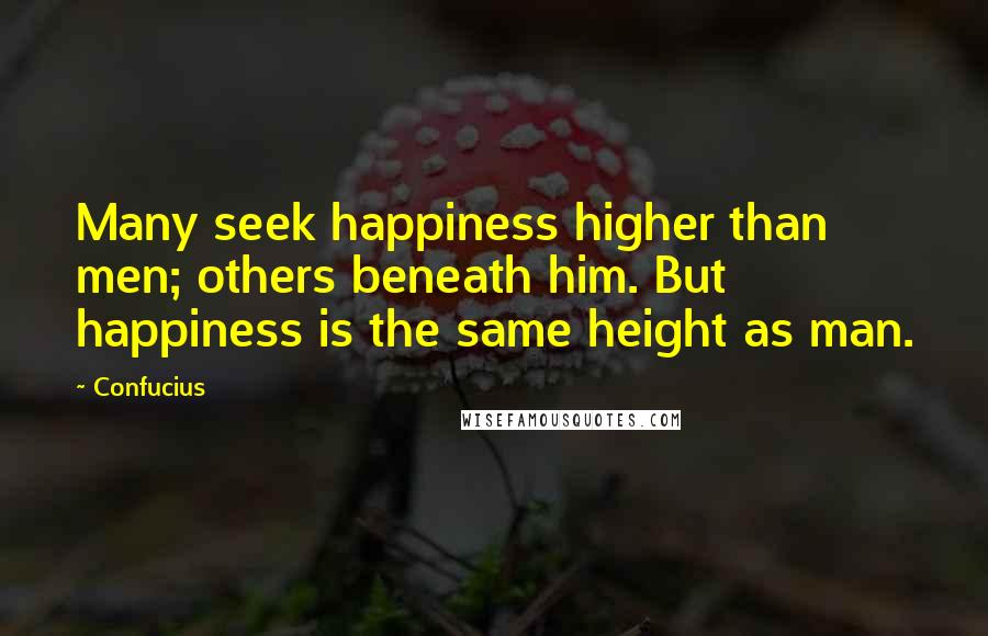 Confucius Quotes: Many seek happiness higher than men; others beneath him. But happiness is the same height as man.