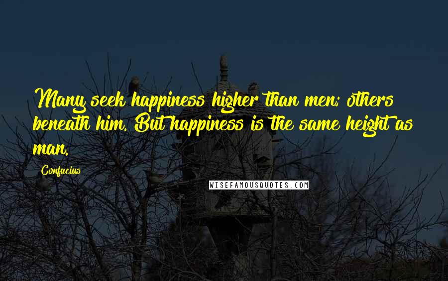 Confucius Quotes: Many seek happiness higher than men; others beneath him. But happiness is the same height as man.