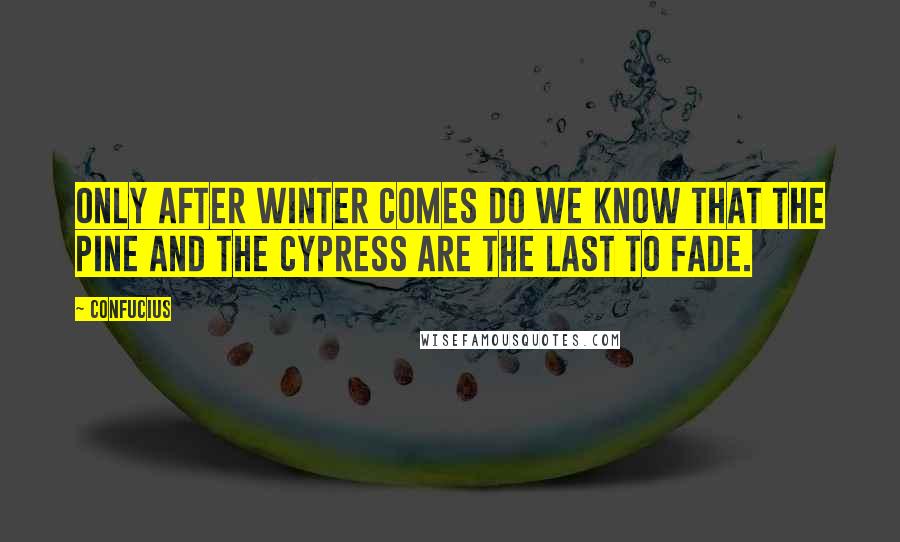 Confucius Quotes: Only after Winter comes do we know that the pine and the cypress are the last to fade.