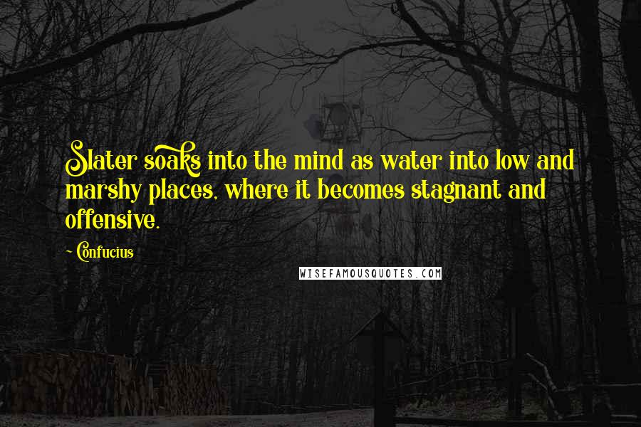 Confucius Quotes: Slater soaks into the mind as water into low and marshy places, where it becomes stagnant and offensive.