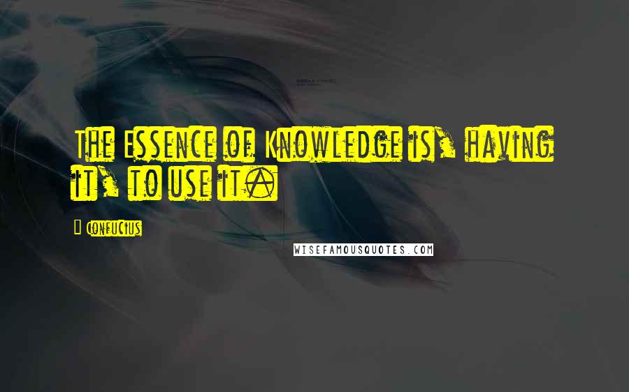 Confucius Quotes: The Essence of Knowledge is, having it, to use it.