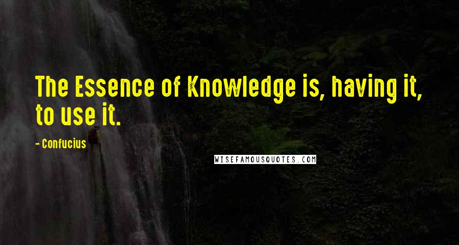Confucius Quotes: The Essence of Knowledge is, having it, to use it.