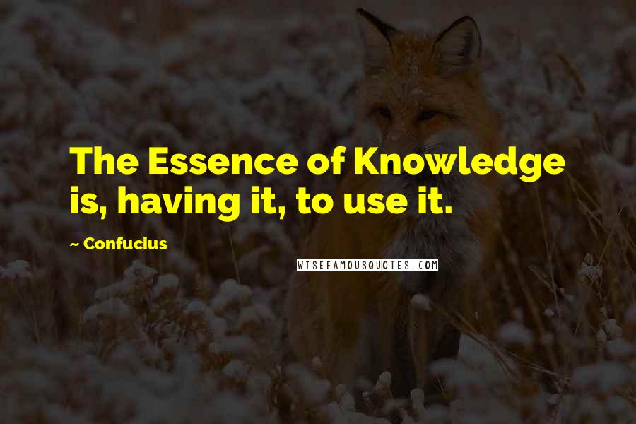 Confucius Quotes: The Essence of Knowledge is, having it, to use it.
