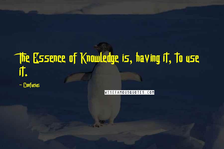 Confucius Quotes: The Essence of Knowledge is, having it, to use it.