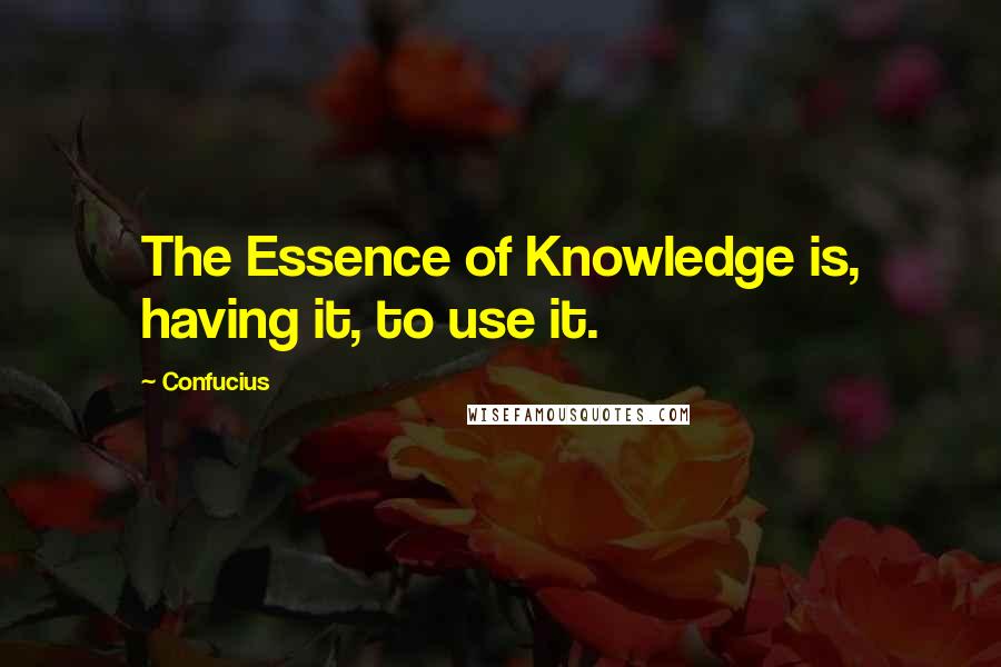 Confucius Quotes: The Essence of Knowledge is, having it, to use it.