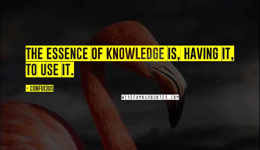 Confucius Quotes: The Essence of Knowledge is, having it, to use it.