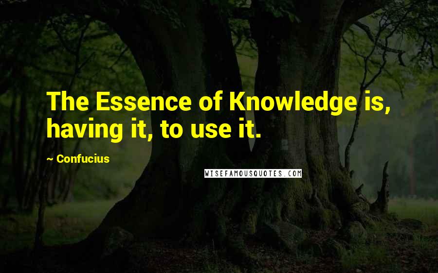 Confucius Quotes: The Essence of Knowledge is, having it, to use it.