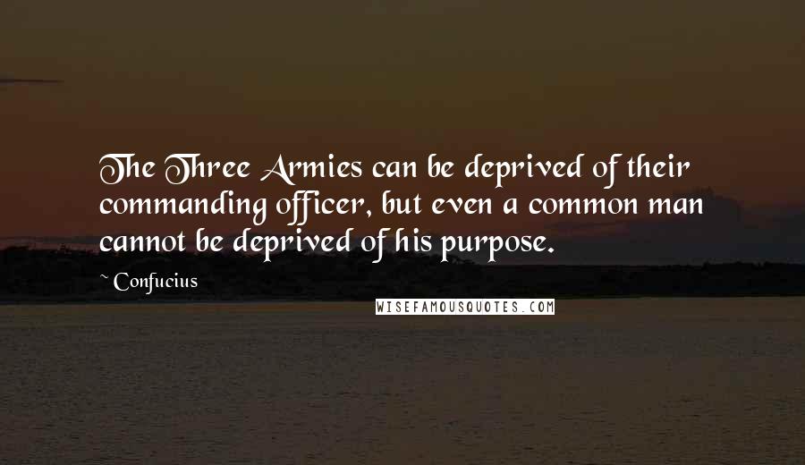 Confucius Quotes: The Three Armies can be deprived of their commanding officer, but even a common man cannot be deprived of his purpose.