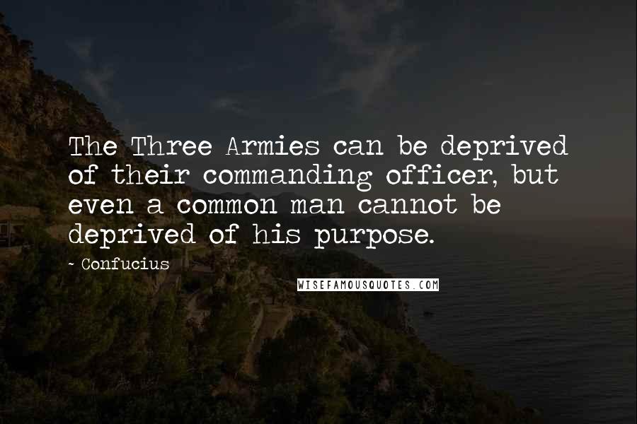Confucius Quotes: The Three Armies can be deprived of their commanding officer, but even a common man cannot be deprived of his purpose.