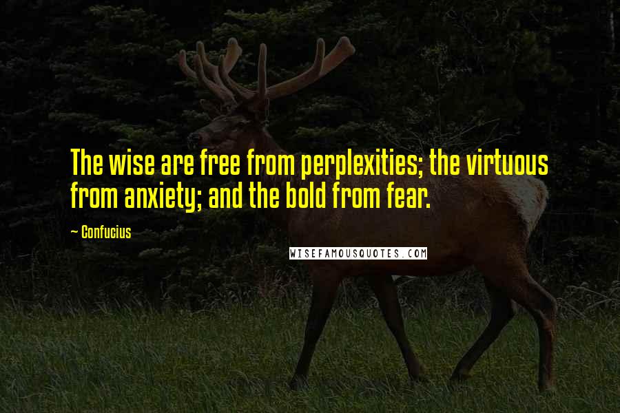 Confucius Quotes: The wise are free from perplexities; the virtuous from anxiety; and the bold from fear.