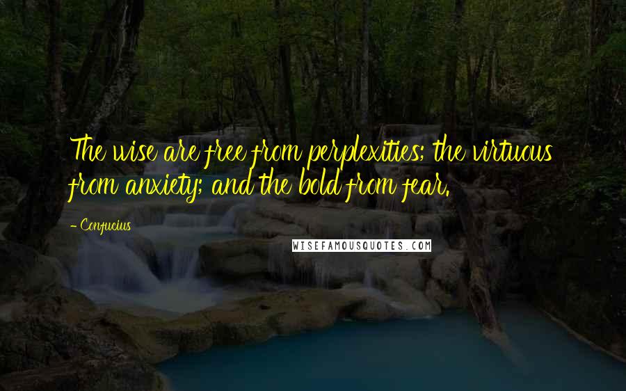 Confucius Quotes: The wise are free from perplexities; the virtuous from anxiety; and the bold from fear.