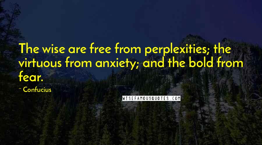Confucius Quotes: The wise are free from perplexities; the virtuous from anxiety; and the bold from fear.