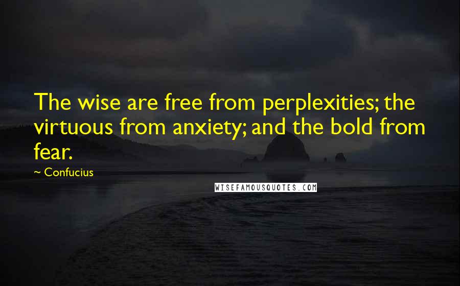 Confucius Quotes: The wise are free from perplexities; the virtuous from anxiety; and the bold from fear.