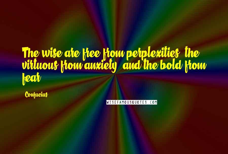 Confucius Quotes: The wise are free from perplexities; the virtuous from anxiety; and the bold from fear.