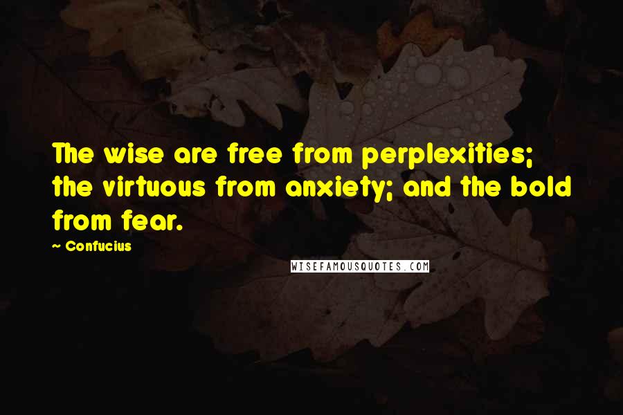 Confucius Quotes: The wise are free from perplexities; the virtuous from anxiety; and the bold from fear.