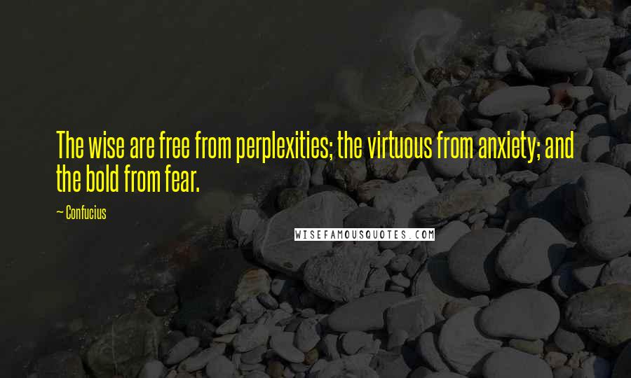 Confucius Quotes: The wise are free from perplexities; the virtuous from anxiety; and the bold from fear.