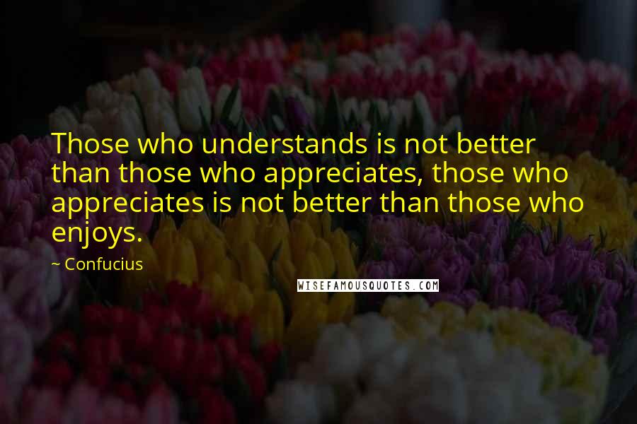 Confucius Quotes: Those who understands is not better than those who appreciates, those who appreciates is not better than those who enjoys.