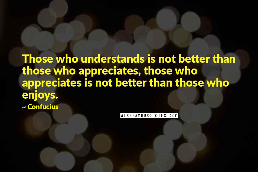 Confucius Quotes: Those who understands is not better than those who appreciates, those who appreciates is not better than those who enjoys.