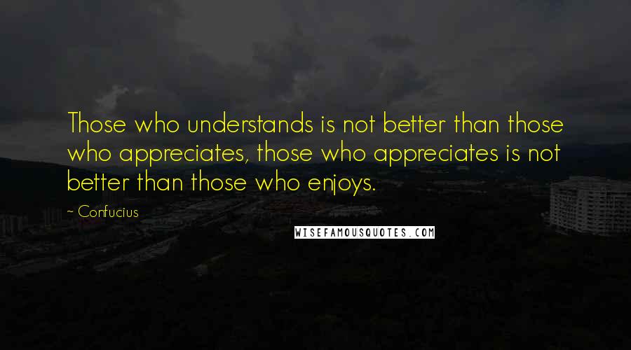 Confucius Quotes: Those who understands is not better than those who appreciates, those who appreciates is not better than those who enjoys.