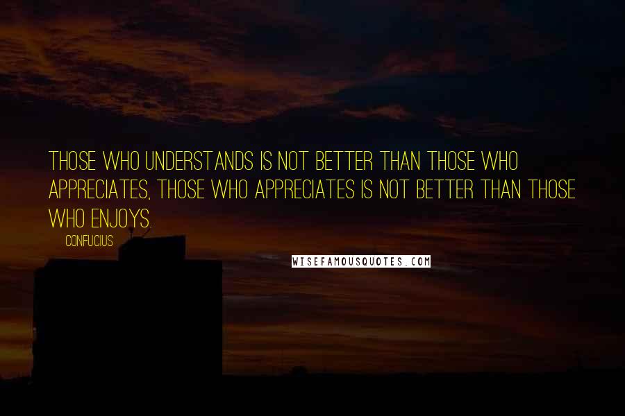 Confucius Quotes: Those who understands is not better than those who appreciates, those who appreciates is not better than those who enjoys.