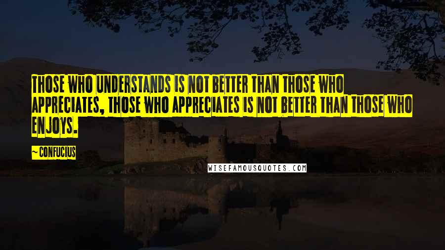 Confucius Quotes: Those who understands is not better than those who appreciates, those who appreciates is not better than those who enjoys.