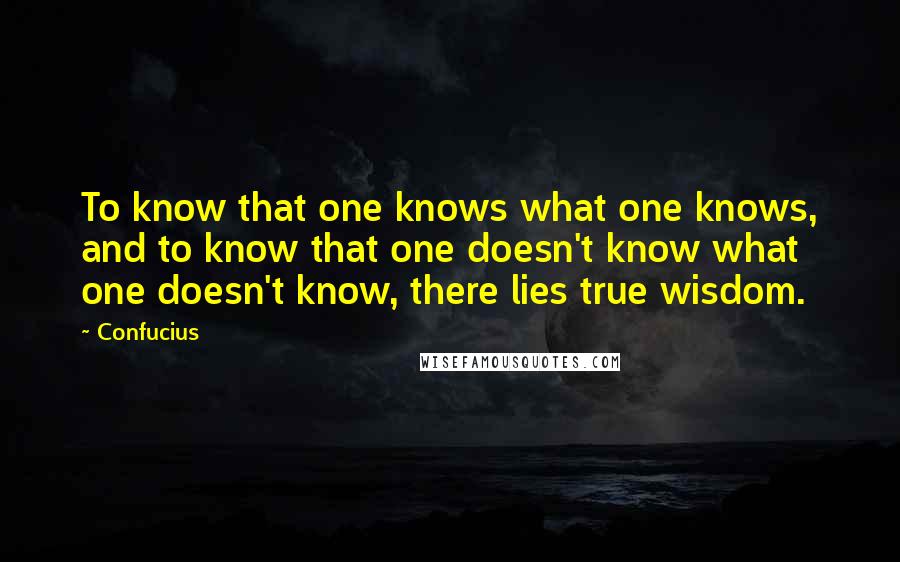 Confucius Quotes: To know that one knows what one knows, and to know that one doesn't know what one doesn't know, there lies true wisdom.