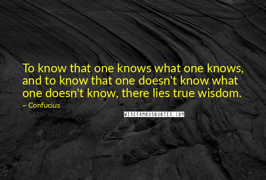 Confucius Quotes: To know that one knows what one knows, and to know that one doesn't know what one doesn't know, there lies true wisdom.