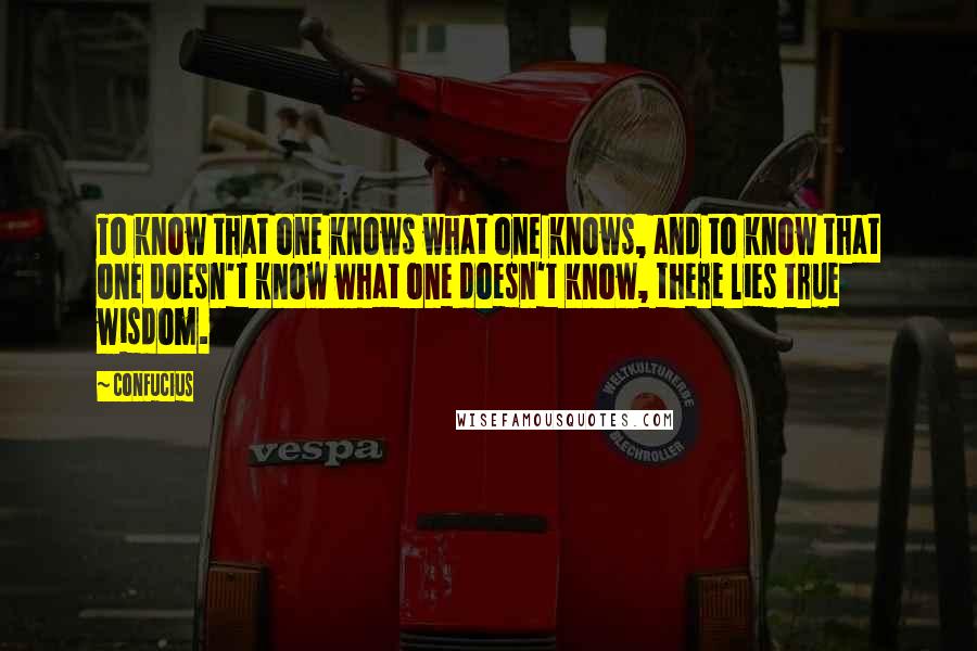 Confucius Quotes: To know that one knows what one knows, and to know that one doesn't know what one doesn't know, there lies true wisdom.