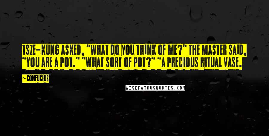 Confucius Quotes: Tsze-kung asked, "What do you think of me?" The Master said, "You are a pot." "What sort of pot?" "A precious ritual vase.