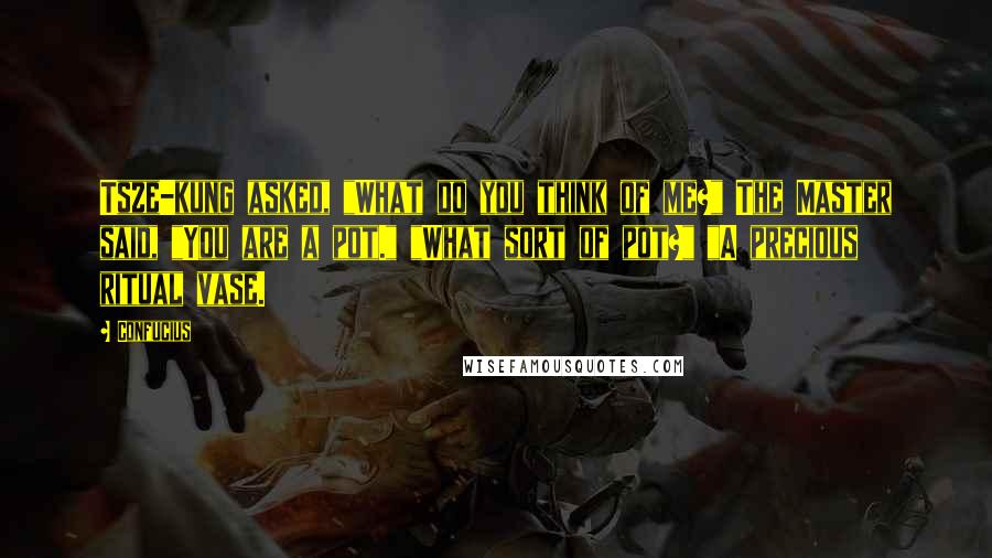 Confucius Quotes: Tsze-kung asked, "What do you think of me?" The Master said, "You are a pot." "What sort of pot?" "A precious ritual vase.