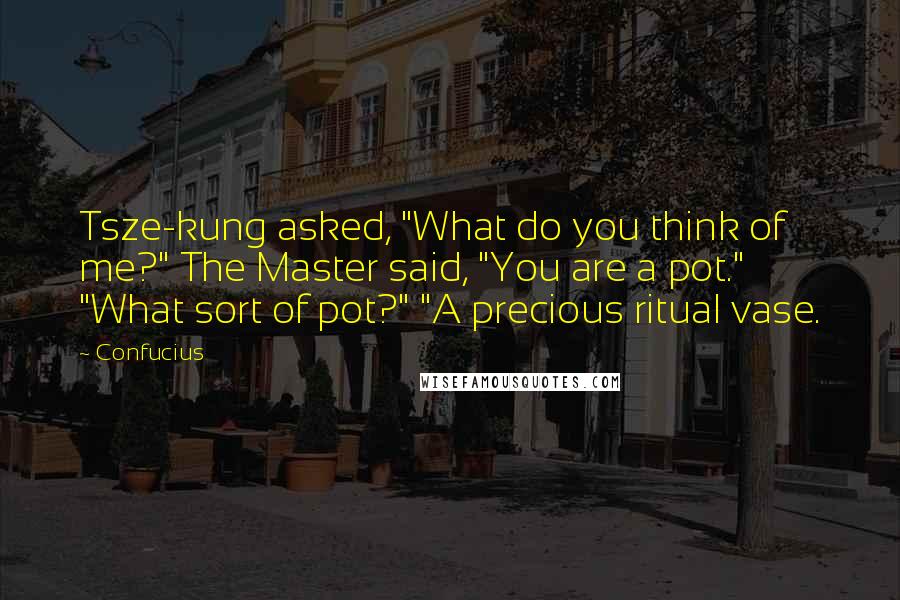 Confucius Quotes: Tsze-kung asked, "What do you think of me?" The Master said, "You are a pot." "What sort of pot?" "A precious ritual vase.