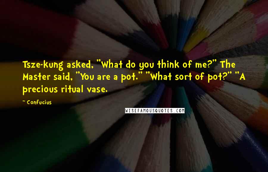 Confucius Quotes: Tsze-kung asked, "What do you think of me?" The Master said, "You are a pot." "What sort of pot?" "A precious ritual vase.