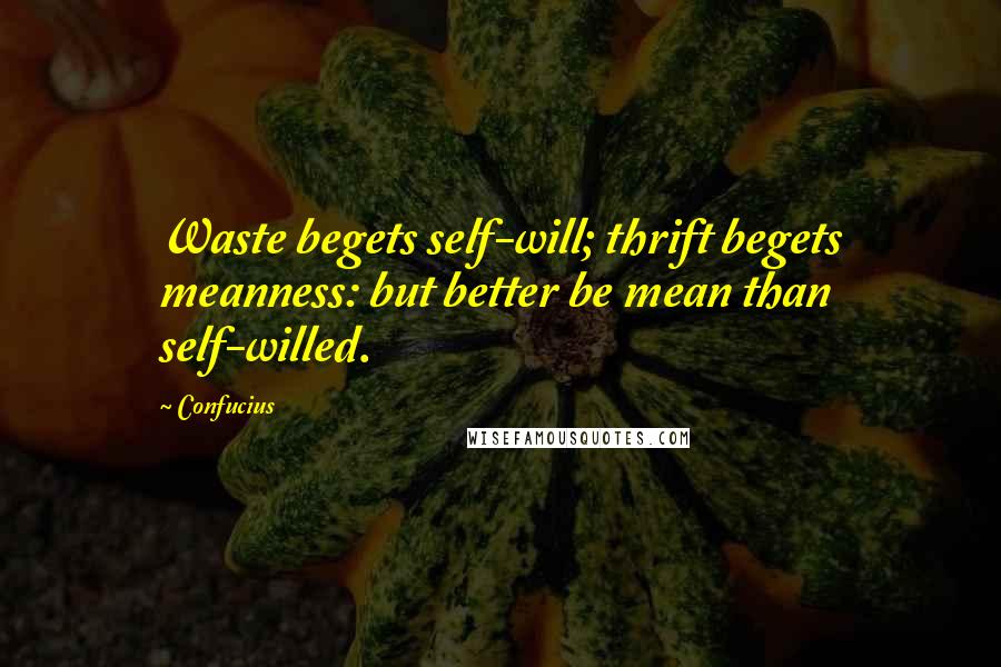 Confucius Quotes: Waste begets self-will; thrift begets meanness: but better be mean than self-willed.