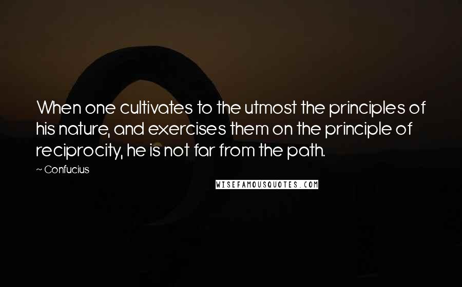 Confucius Quotes: When one cultivates to the utmost the principles of his nature, and exercises them on the principle of reciprocity, he is not far from the path.