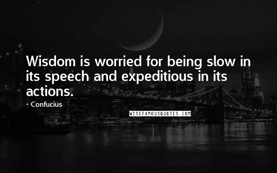 Confucius Quotes: Wisdom is worried for being slow in its speech and expeditious in its actions.