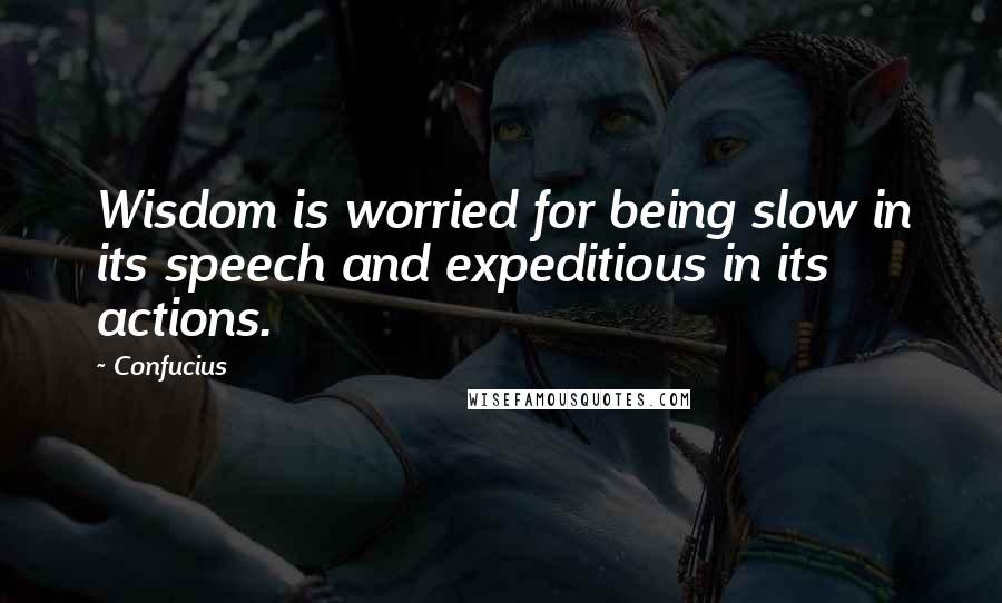 Confucius Quotes: Wisdom is worried for being slow in its speech and expeditious in its actions.