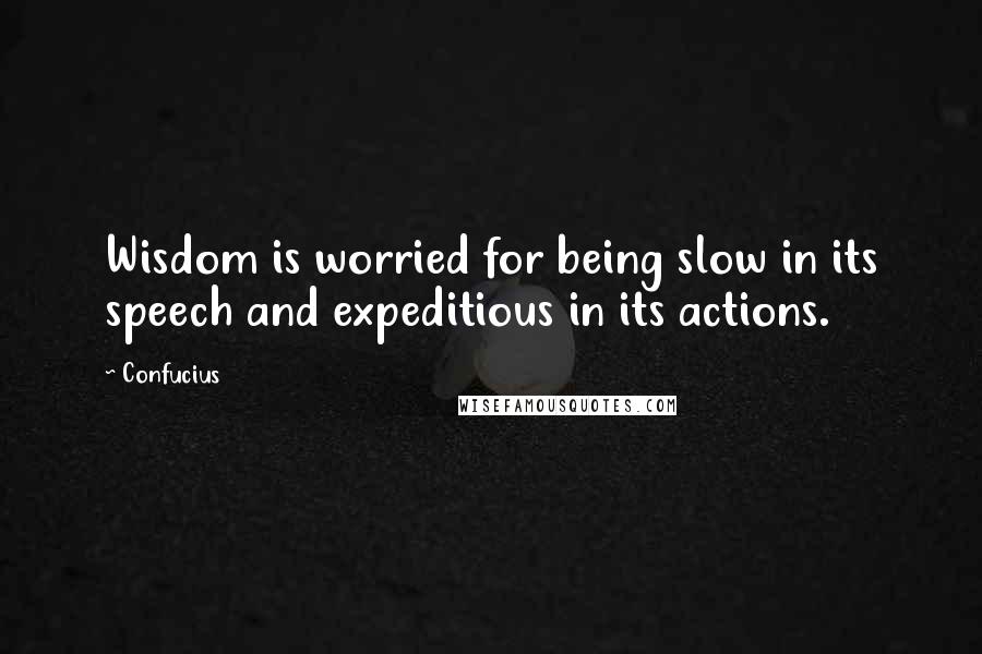 Confucius Quotes: Wisdom is worried for being slow in its speech and expeditious in its actions.