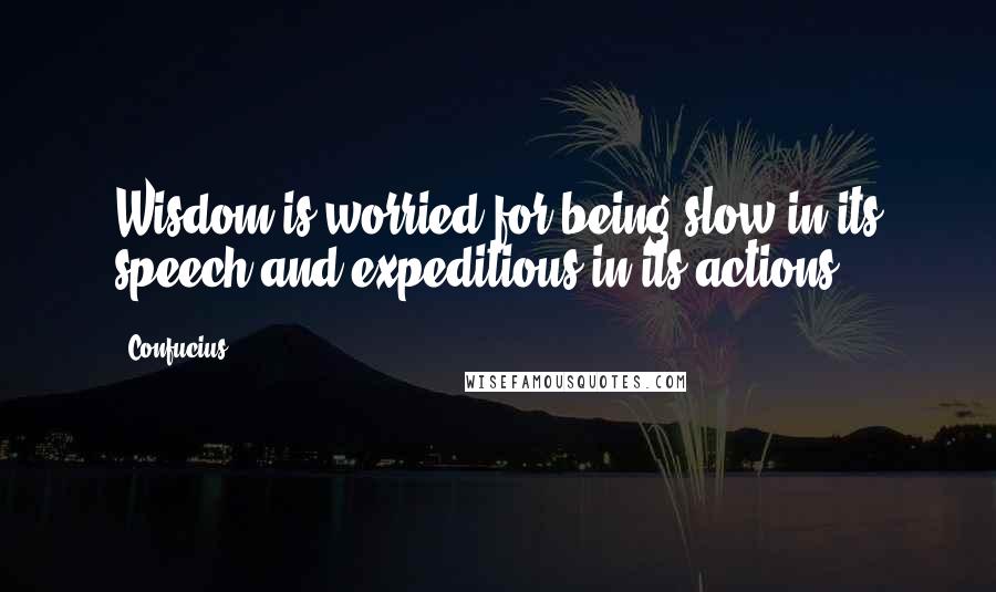 Confucius Quotes: Wisdom is worried for being slow in its speech and expeditious in its actions.