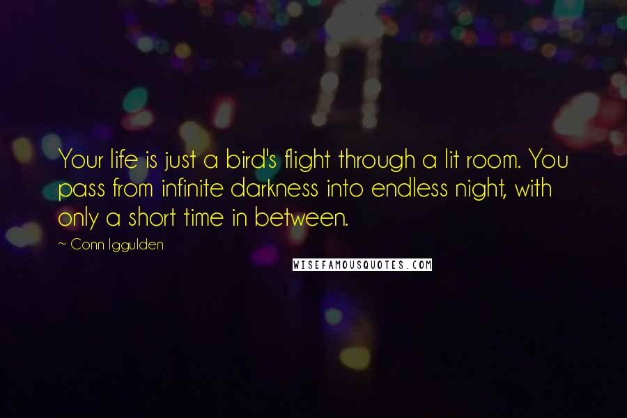 Conn Iggulden Quotes: Your life is just a bird's flight through a lit room. You pass from infinite darkness into endless night, with only a short time in between.