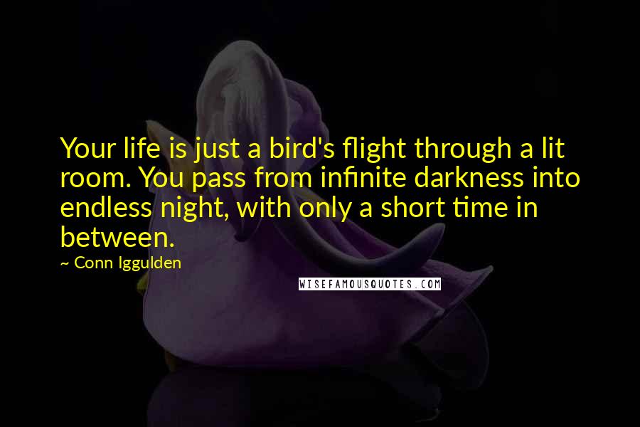 Conn Iggulden Quotes: Your life is just a bird's flight through a lit room. You pass from infinite darkness into endless night, with only a short time in between.