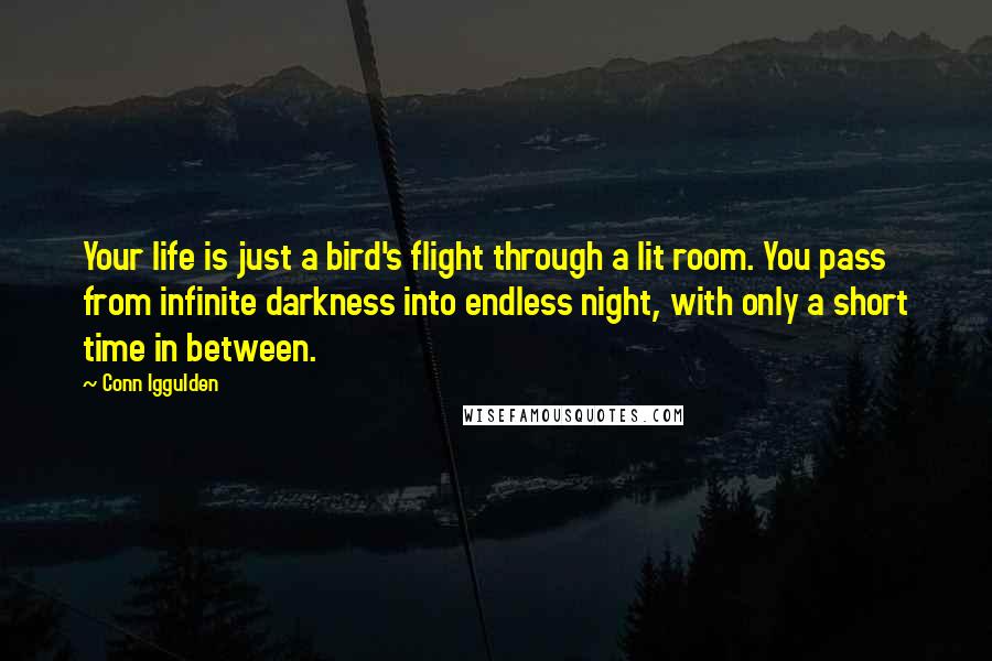 Conn Iggulden Quotes: Your life is just a bird's flight through a lit room. You pass from infinite darkness into endless night, with only a short time in between.