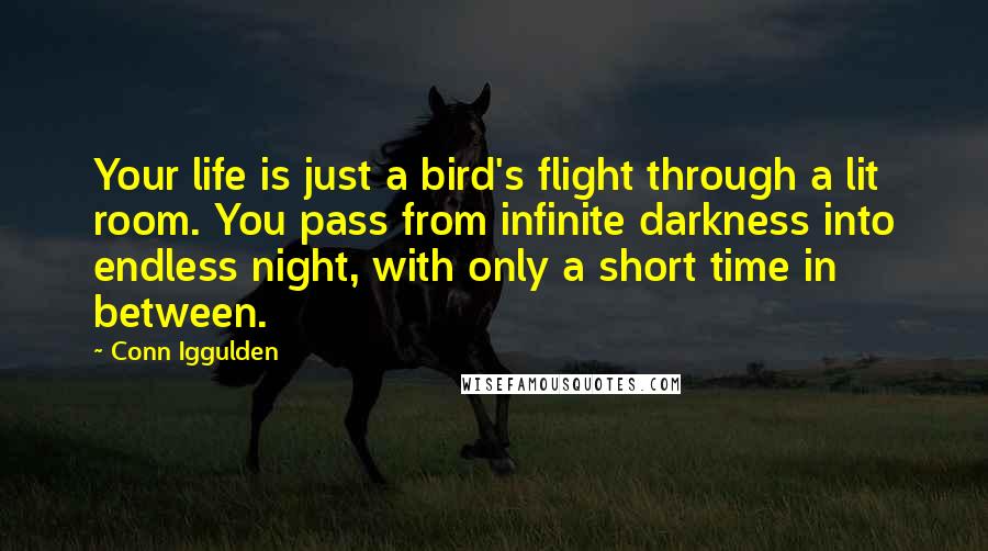 Conn Iggulden Quotes: Your life is just a bird's flight through a lit room. You pass from infinite darkness into endless night, with only a short time in between.
