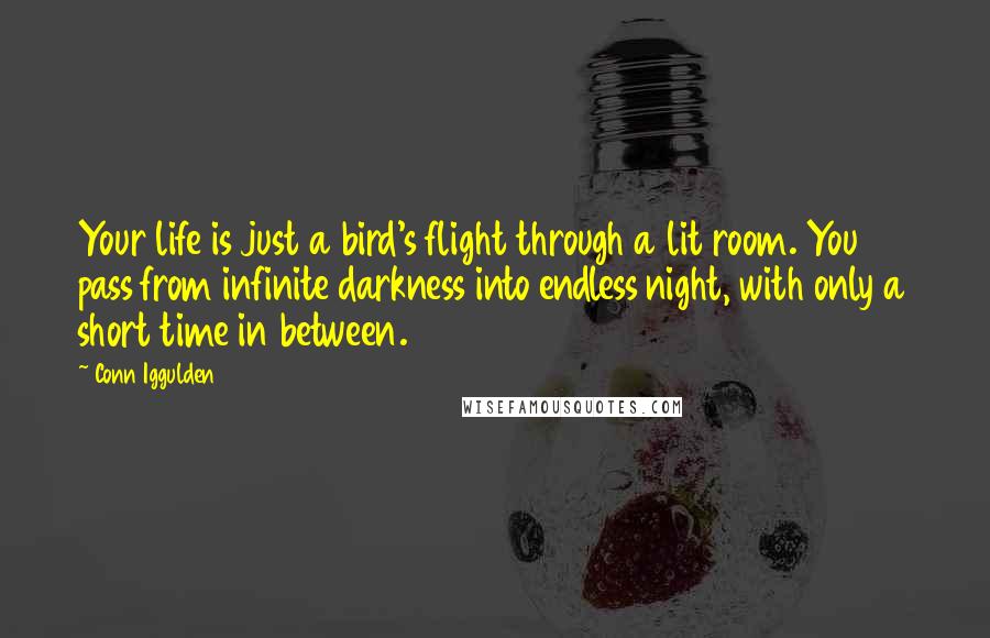 Conn Iggulden Quotes: Your life is just a bird's flight through a lit room. You pass from infinite darkness into endless night, with only a short time in between.