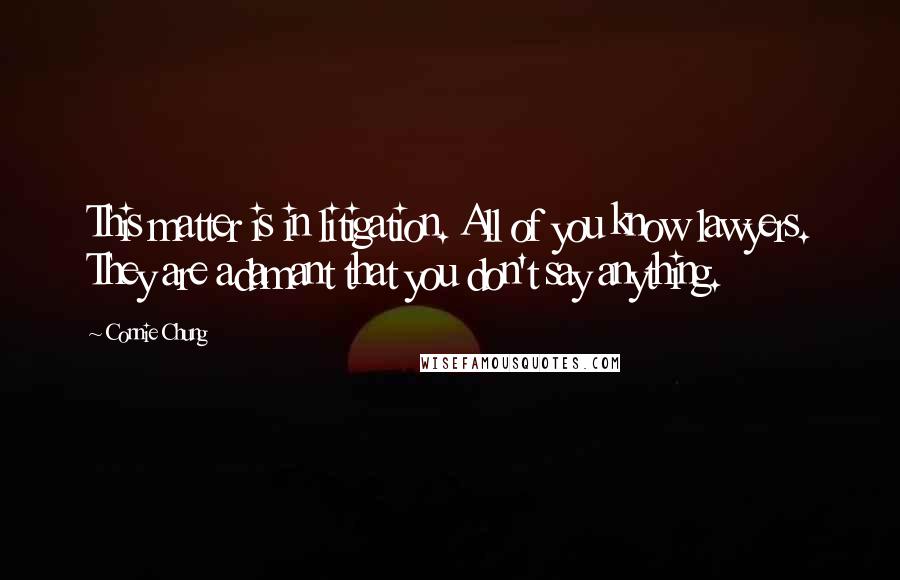 Connie Chung Quotes: This matter is in litigation. All of you know lawyers. They are adamant that you don't say anything.