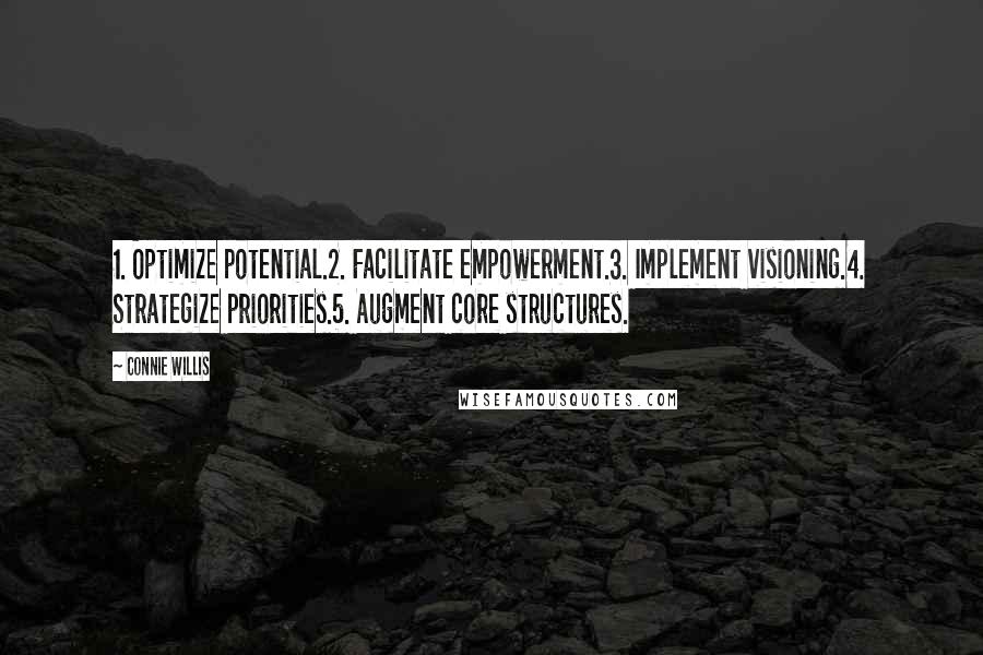 Connie Willis Quotes: 1. Optimize potential.2. Facilitate empowerment.3. Implement visioning.4. Strategize priorities.5. Augment core structures.