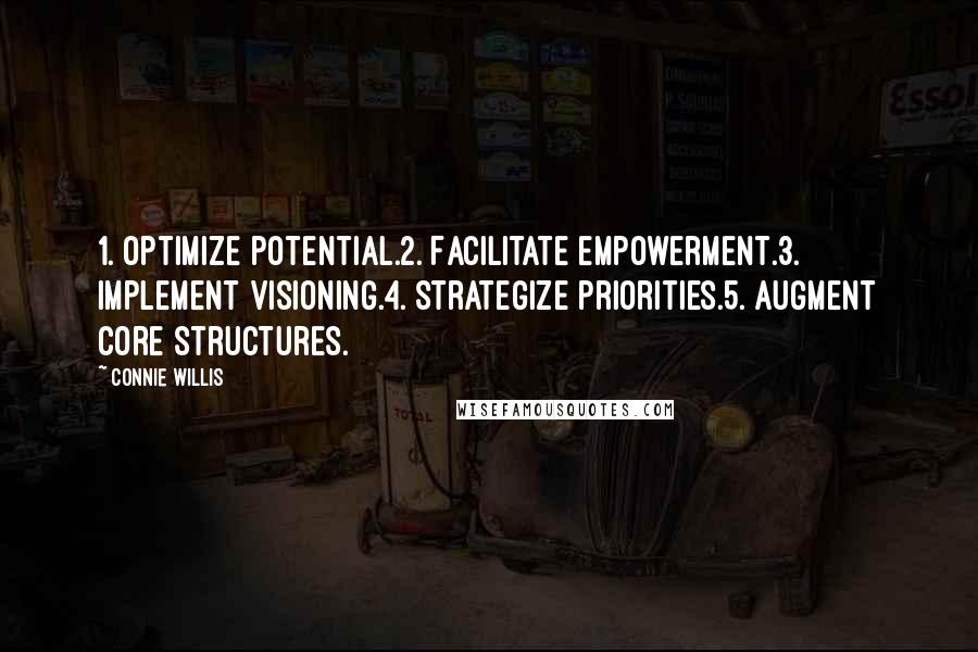 Connie Willis Quotes: 1. Optimize potential.2. Facilitate empowerment.3. Implement visioning.4. Strategize priorities.5. Augment core structures.