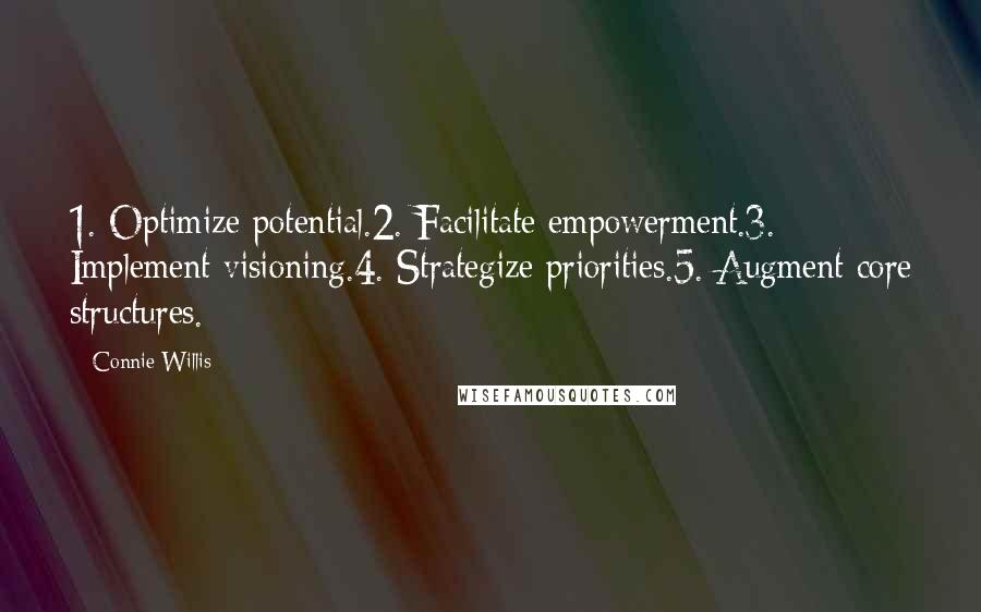 Connie Willis Quotes: 1. Optimize potential.2. Facilitate empowerment.3. Implement visioning.4. Strategize priorities.5. Augment core structures.