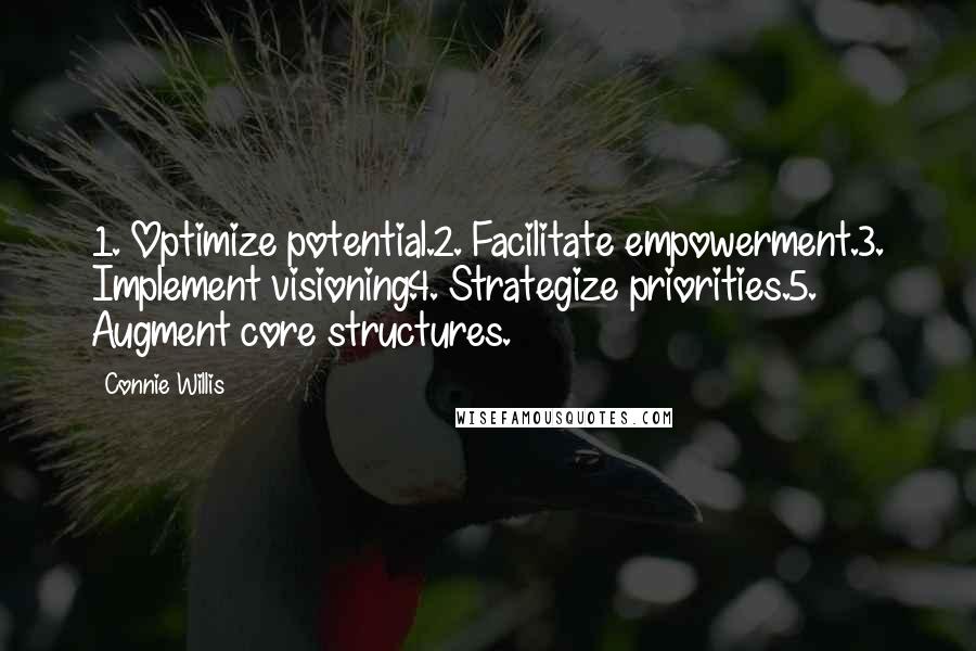 Connie Willis Quotes: 1. Optimize potential.2. Facilitate empowerment.3. Implement visioning.4. Strategize priorities.5. Augment core structures.