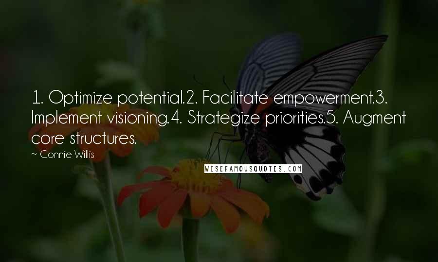 Connie Willis Quotes: 1. Optimize potential.2. Facilitate empowerment.3. Implement visioning.4. Strategize priorities.5. Augment core structures.