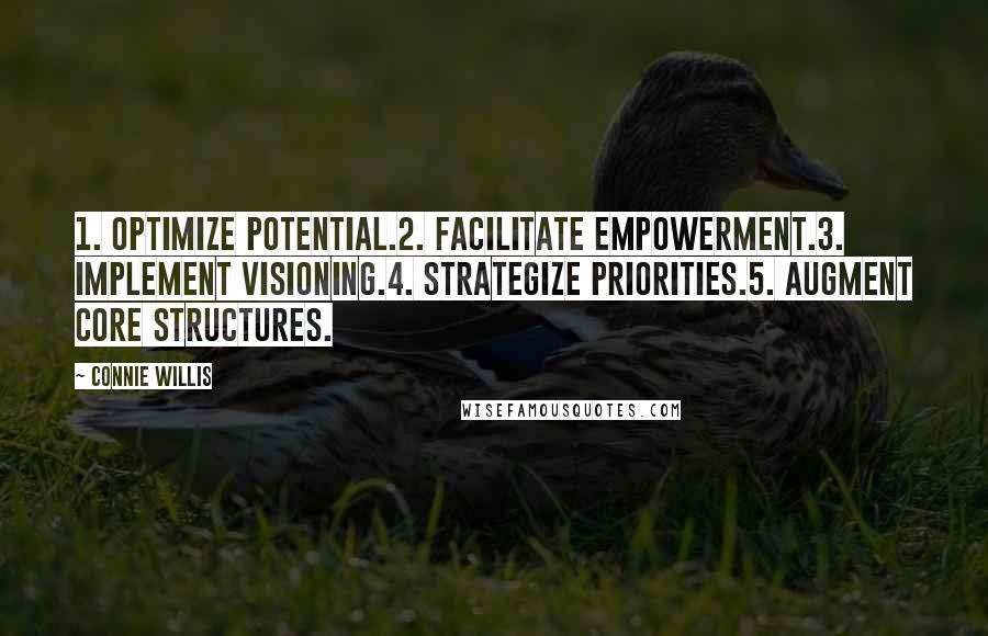 Connie Willis Quotes: 1. Optimize potential.2. Facilitate empowerment.3. Implement visioning.4. Strategize priorities.5. Augment core structures.